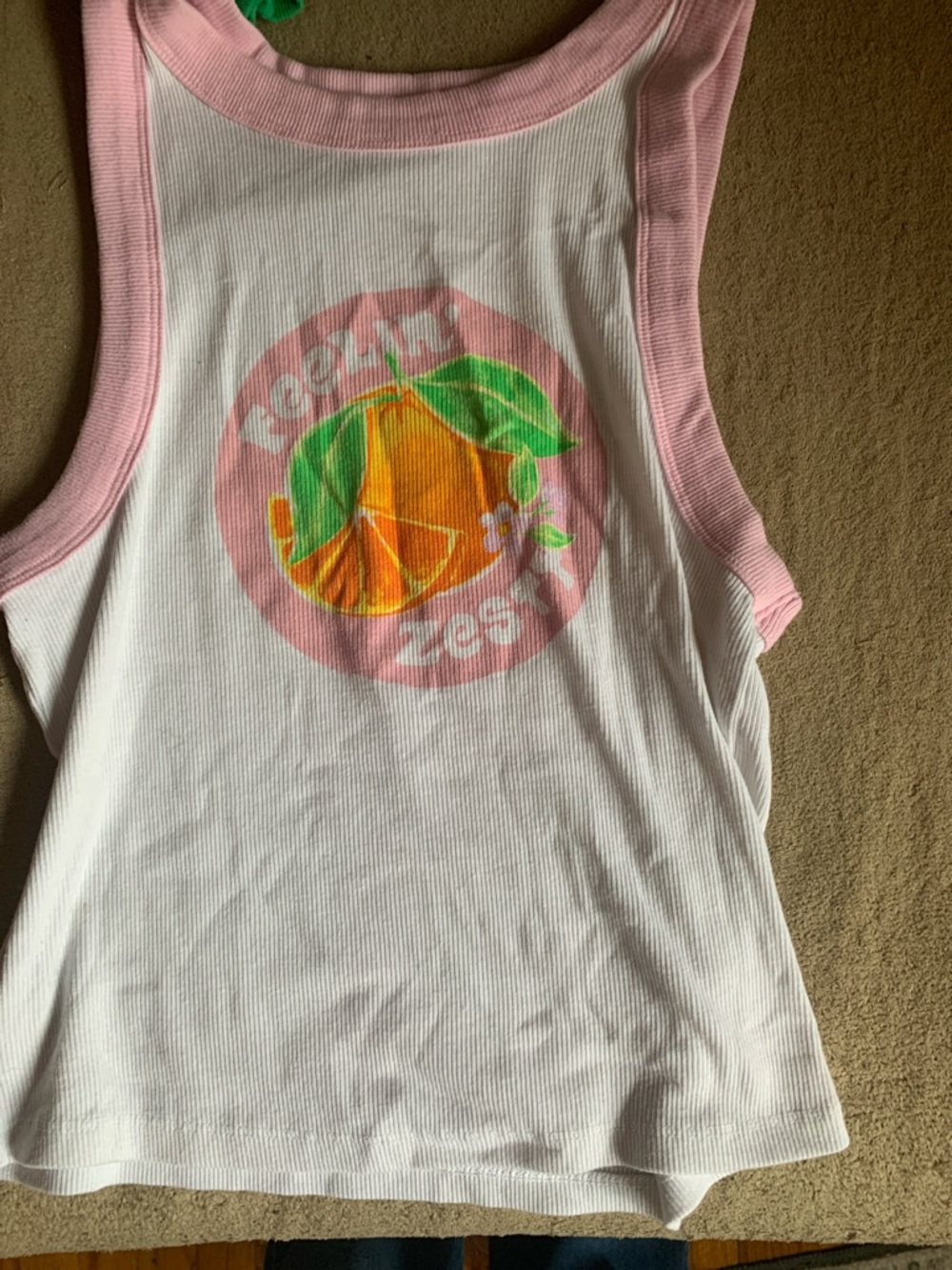 wild fable White Tank Top with Pink Trim and Orange Graphic